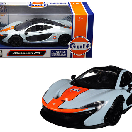 [Limited Time Offer !!!] McLaren P1 with \Gulf\" Livery Light Blue with Orange Stripe 1/24