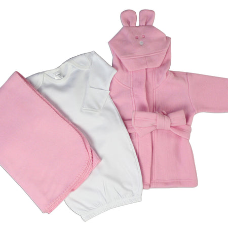 Bambini Newborn Baby Girls 3 Pc Layette Set (Gown, Robe, Fleece)