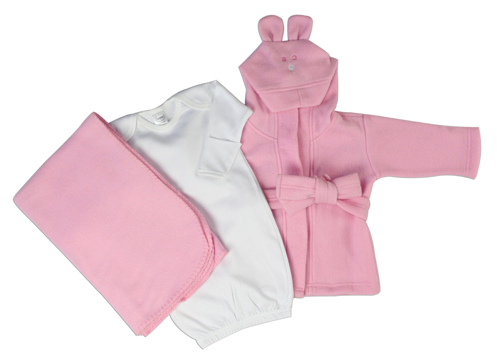 Bambini Newborn Baby Girls 3 Pc Layette Set (Gown, Robe, Fleece)