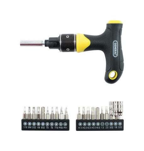 Load image into Gallery viewer, General Tools 70211 Ratcheting Multi-Bit T-Handle Screwdriver
