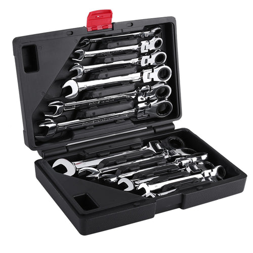 Load image into Gallery viewer, Pro Spanner Wrench Ratchet Polished Set Kit Metric 8 -19mm Car Tools
