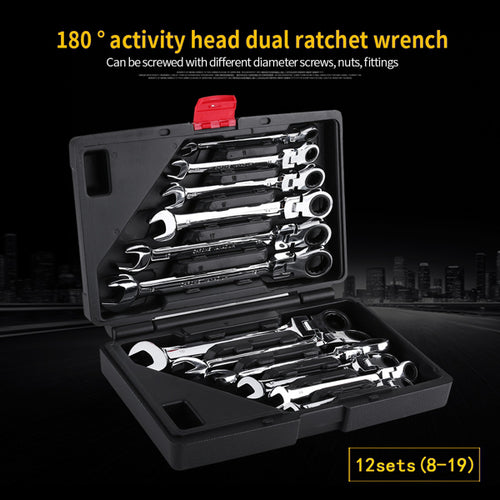 Load image into Gallery viewer, Pro Spanner Wrench Ratchet Polished Set Kit Metric 8 -19mm Car Tools
