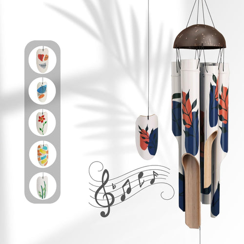 Load image into Gallery viewer, Bamboo Wind Chimes 45" Hand Painted Art Garden Decor Housewarming
