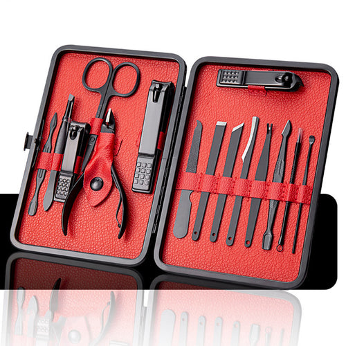 Load image into Gallery viewer, Manicure Set Stainless Pedicure Care Tools Nail Scissors Kit Black
