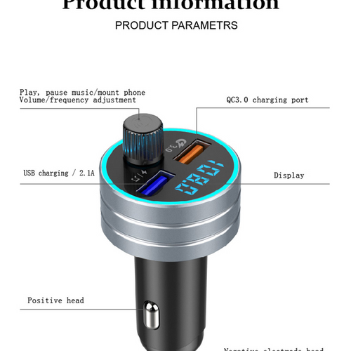 Load image into Gallery viewer, QC 3.0 Dual USB Fast Car Charger with Bluetooth Mp3 Player
