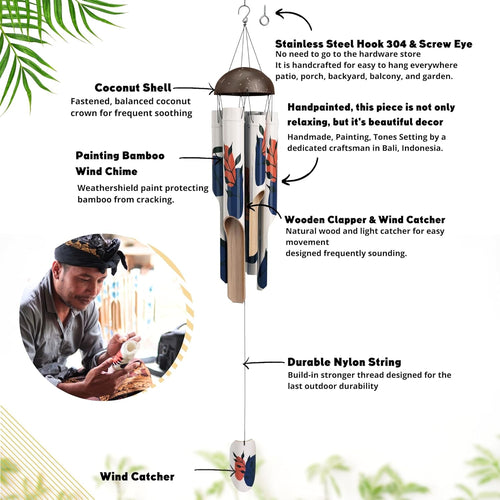 Load image into Gallery viewer, Bamboo Wind Chimes 45" Hand Painted Art Garden Decor Housewarming
