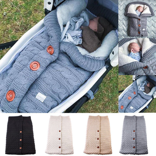 Load image into Gallery viewer, Newborn Baby Winter Warm Sleeping Bags Infant Button Knit Swaddle Wrap
