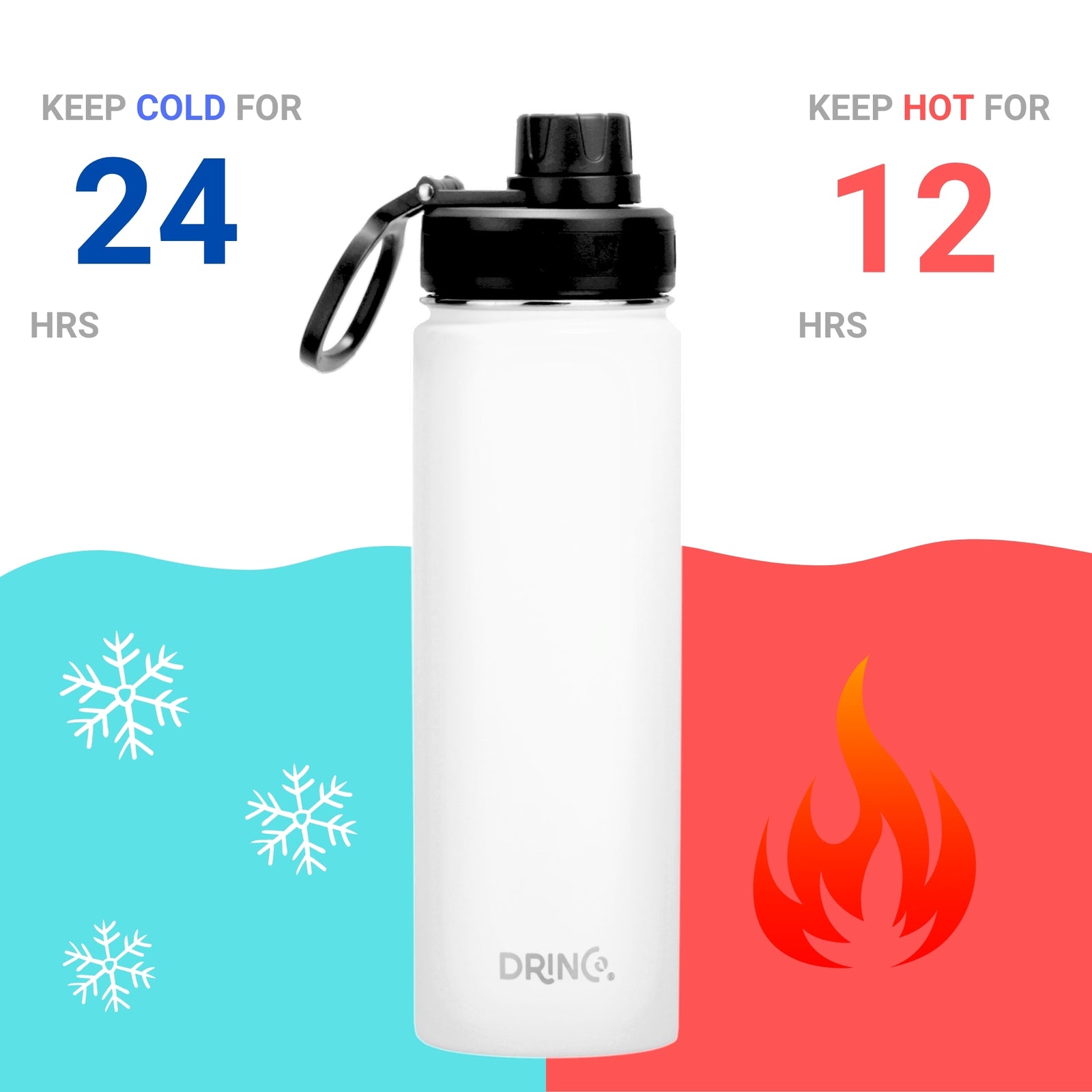 [Limited Time Offer !!!] DRINCO® 22oz Stainless Steel Sport Water Bottle - Artic White