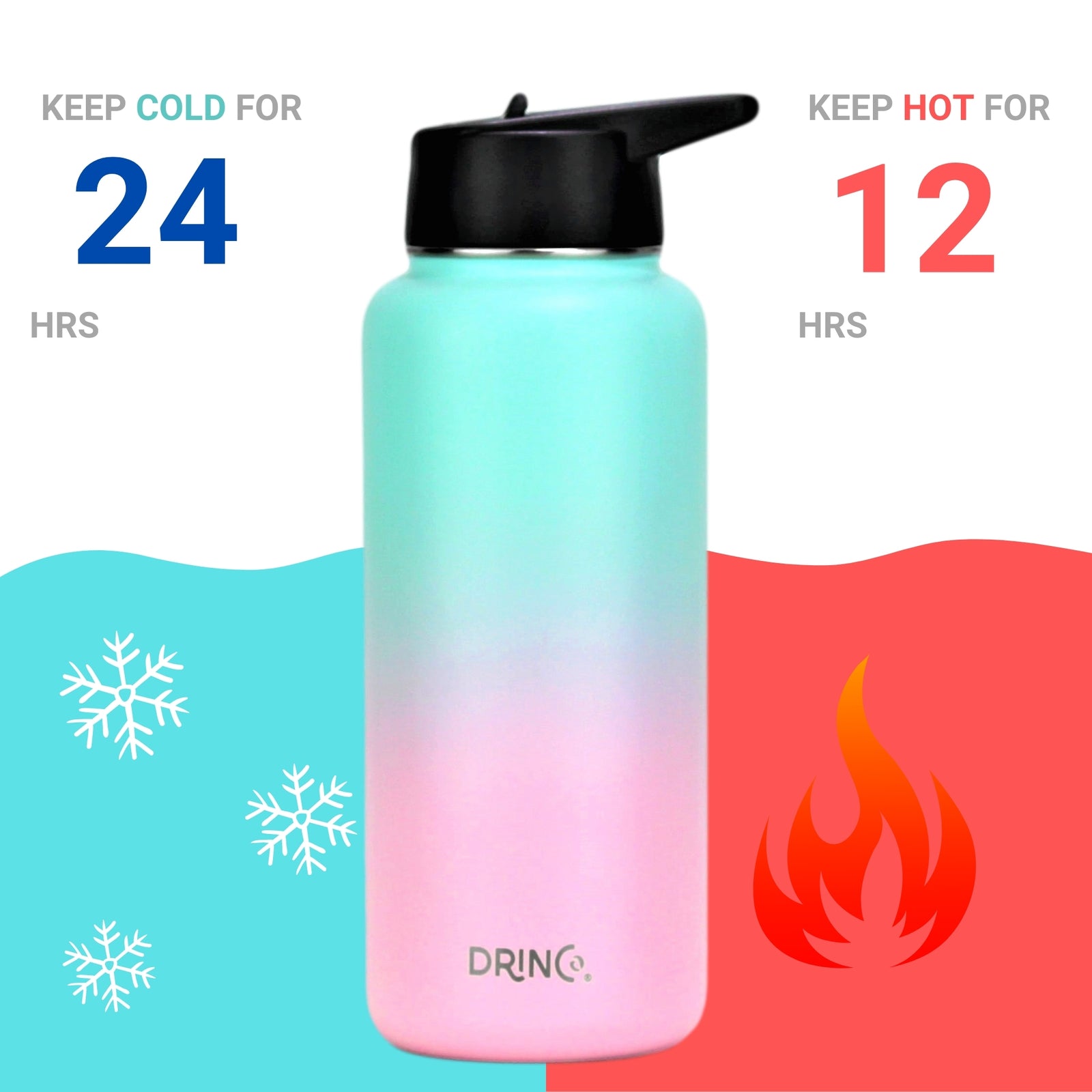 [Limited Time Offer !!!] DRINCO® 32oz Stainless Steel Water Bottle (3 lids) - Macaron